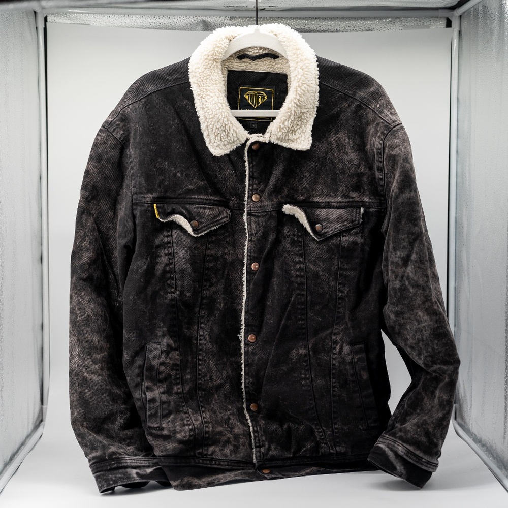 size L - Iuter Marble Denim Jacket fur eagle black